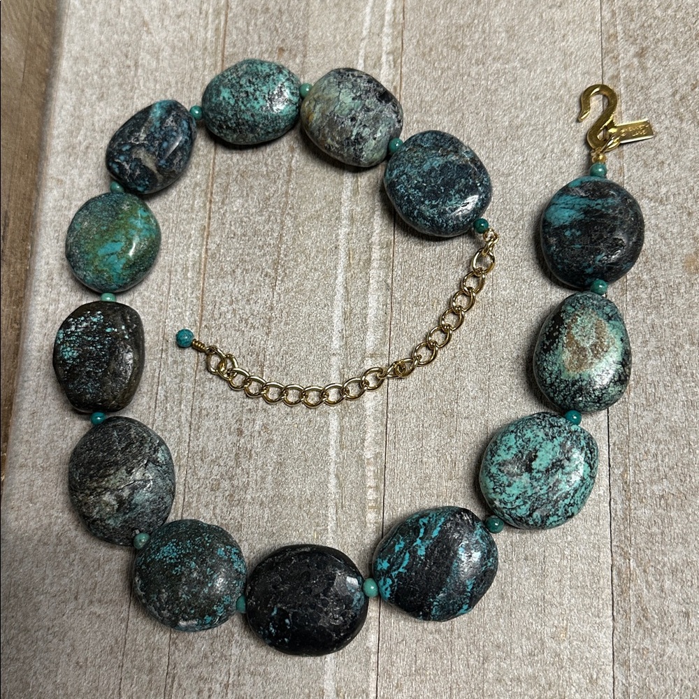 Kenneth Jay Lane euc vintage chunky turquoise crystal rock gemstone necklace - Picture 8 of 9